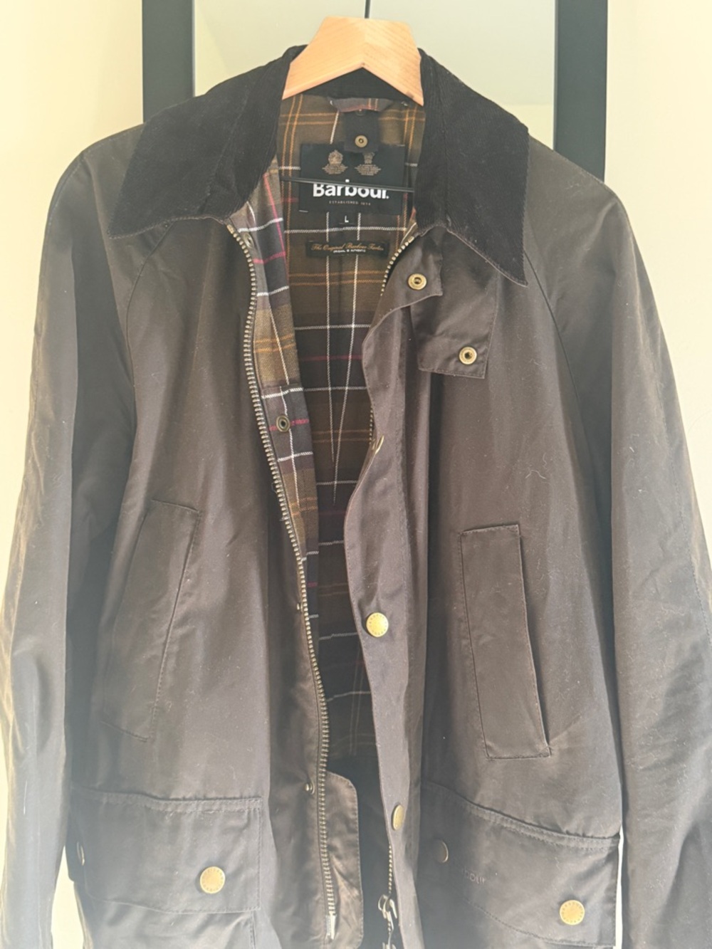 Barbour dark green  Waxed Cotton Field Jacket with Tartan Lining